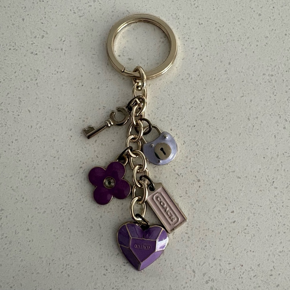 Coach Y2K purple heart charms keychain FOB bag charm